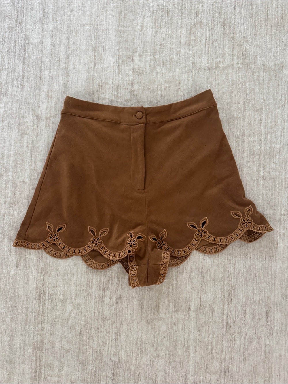 Brown Scallop Hem Women's Shorts